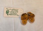 Vintage Yellowstone Park Miniature Leather Moccasins Beaded Souvenir W  Tag