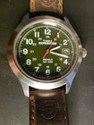 Timex Expedition Quartz Indiglo 50m Green Dial Date Brown Orignal Leather Strap 
