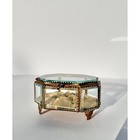 Antique French Beveled Glass Trinket Box Brass Filigree Footed Jewelry Casket