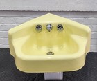 Yellow Bathroom Corner Sink Cast Iron Wall Mount Style Original Porcelain