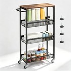 4-tier Slim Storage Cart  Rolling Narrow Trolley  Wooden Top  Bathroom Kitchen
