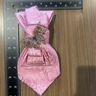 Upcycled Women   s Custom Necktie Pink Floral With Multicolored Butterfly Brooch 