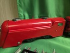 Vtg Red 1940s Marx Tin Wind Up Train Set Engine   3 Cars   works  