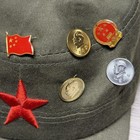 Vintage Chinese Communist Military Hat Pin Set Mao Zedong Red Army Star Cap