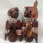 Pair Old Vintage African Ebony Hand Carved Solid Wood Man Woman Bust Pair Wshell