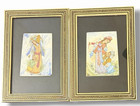 Vintage Pair Of Persian Miniature Painting Bone Title Khatam Marquetery Frame