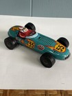 Vintage Tin Plate Litho 55 Green Racing Car Friction Made In Japan