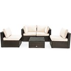 5pcs Rattan Patio Conversation Set Sofa Furniture Set W  White Cushions