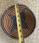 Vintage 7    Handmade African Woven Coil Round Basket Bowl Blue Brown