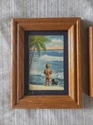 Set Of 2 Framed Matted To 5x7 Vintage Postcards Beach Coastal Decor Child Boy