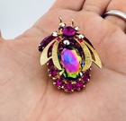 Vintage  Juliana  Watermelon Pink Tourmaline Rhinestone Bug Brooch Pin