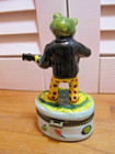 Porcelain Trinket Box Frog Playing Guitar On Lily Pad Flowers Hinged