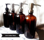 Soap Pump Dispenser Amber Apothecary Glass Bottle Boston Round Lotion