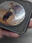 Vintage Western Belt Buckle Cowboy Cameo Brass Bucking Bronco Rodeo