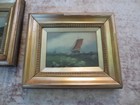 2 Framed Antique Nautical Oil Paintings With Sailboats  On Board
