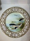 Hand Painted Nippon Plate Set With Gold Moriage Of Trout Swimming