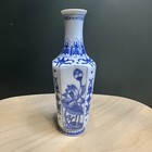 Chinese Porcelain Blue   White Color Vase Small Size Flower Design Signed Bottom