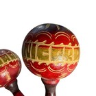 Vintage Nicaragua Hand Painted Wooden Maracas Pair 9  Folk Art Latin Percussion
