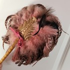 Edwardian Style Feather Hand Fan With Wood Handle Art Decor Browns Pinks