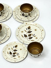 Vintage Tin Tea Set Black Gold Leaves Atomic Starburst 12 Pc Child s Toy Dishes