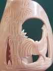 Vintage Hand Carved Sea Shell Folk Art Pink Seashell Rooster   Bamboo Motif 6 5 