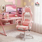 Racing Gaming Chair W cat Ears Reclining W footrest Pink  Faux Leather Computer