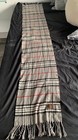 Burberrys Cashmere Plaid Fringe Scarf Gray black red white Made In England