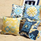  Set Of 4 Outdoor Waterproof Throw Decorative Pillow 18  x18   Navy blue yellow