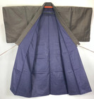 Vintage Japan Kimono Tsumugi Pure Silk Solid Olive Brown Art Robe Mens Xs Unused
