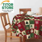 Christmas Tablecloth 70  70 Inch Round  Green Tree Snow Red Washable Table Cover