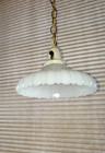 Vintage Art Deco Milk Glass Ribbed Shade Pendant Ceiling Light