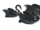 4 Vintage Black Cambridge Glass Swan Master Salt Dip  Open Salt Cellar Dishes
