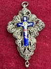 19th Antique German Cross For Rosary Necklace Filigree Sterlig Silver Enamel