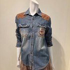 Jeep Vintage Western Denim Shirt Women s S Blue Corduroy Patchwork Faded Cotton