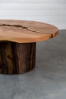 Antique Walnut Live Edge Round Dining Table   Wood Base   Handmade Designer Gift