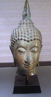 Thai Bronze Buddha Head Sculpture Ayutthaya Style Buddha Bust W  Stand