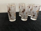 Vintage Libby Frosted Glasses With Gold Pine Cones And Branches 6    Set Of 6 Rare
