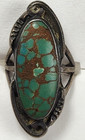 Vintage Navajo Sterling Silver   Turquoise Oval Ring Size 4 Cracked Stone 1 3 8 