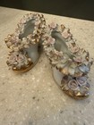 Antique Victorian Porcelain Collectible Ladies Shoes Lace  floral-matching Pair