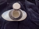 Vintage Mother Of Pearl Shell Jewelry Trinket Box Hinged Silver Tone 3 5   