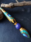 Peacock Feather Support Spindle   11  Beech Wood   Hand-painted Yarn Spinning