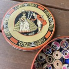 Lot 30 Vintage Wooden Thread Spools Coats   Clark Talon Sewing   in An Old Tin  