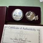 1992 Proof Olympic 2 Coin Set - Silver Dollar   Clad Half W box   Coa Ogp