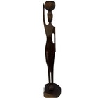 African Tribal Women Wood Carved Candle Holder