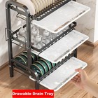 Dish Drying Rack Kitchen Metal Organizer Dish Bowl Drainer Storage Rack 3 Layer