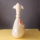 Antique Victorian Uranium Custard Glass Ewer Vase Applied 3d Pink Flowers Uv Glo