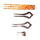 4 Vintage Hair Combs One With Red Rhinestones Celluloid Faux Tortoise Shell