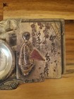 Vintage Japanese Table Top Smoking Set Ashtray Cigarette Box Metal Geisha Design