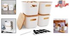Durable Storage Bins - 4 Pcs With Bamboo Lids - Labels   Marker - Handles