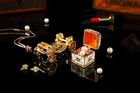 Decorative Enameled Royal Carriage Style Hinged Trinket Box  Sparkling Crystal